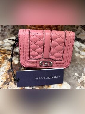 Rebecca Minkoff Pink Quilted Mini Wallet with attached keychain